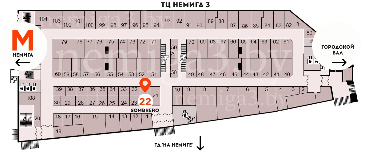 Схема расположения магазина Сомбреро в ТЦ Немига 3